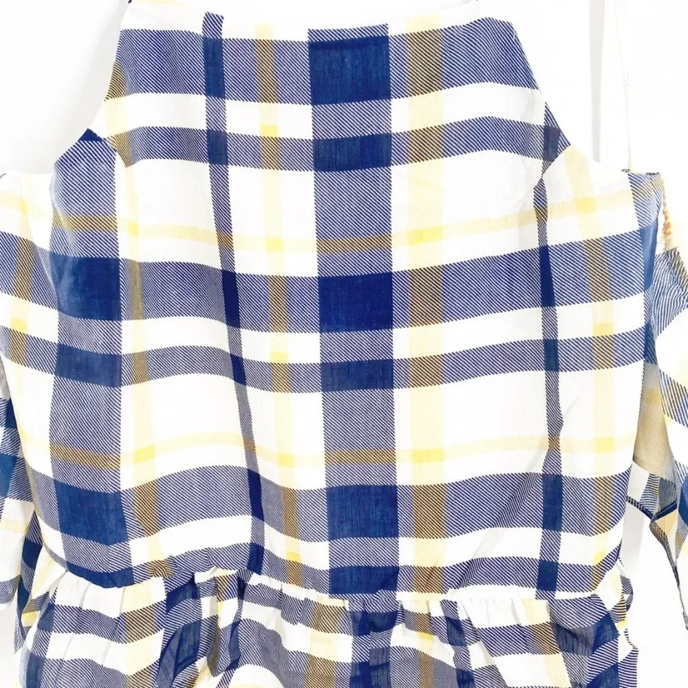 Anthro Moon River Open Shoulder Plaid Button Top - Picture 9 of 11